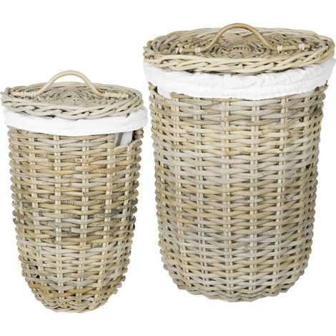 vidaXL Laundry Basket with Lid GENDT 2 pcs Natural Grey Kubu Rattan (1/5)
