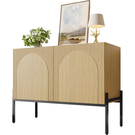Buffet 2 portes meuble de rangement en bois clair avec pieds en métal, bahut moderne à relief arche pour salon, salle à manger ou entrée - CHICFURN (1/5)