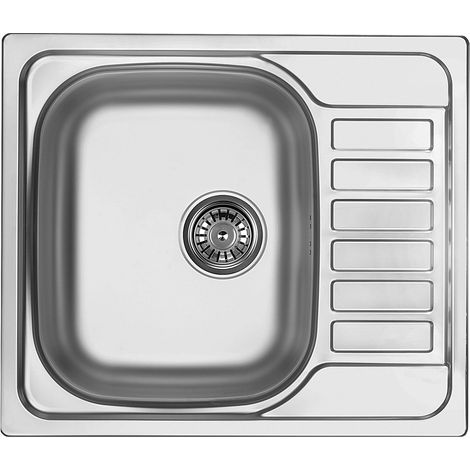Évier de cuisine encastrable en acier inoxydable avec 1 cuve et égouttoir, 58 x 50 cm, finition satinée - Jaldy