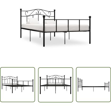 The Living Store Cadre de lit sans matelas noir métal 120x200 cm - Cadre De Lit - Lit Metal - Lit Double - Literie - Meuble Chambre (1/5)