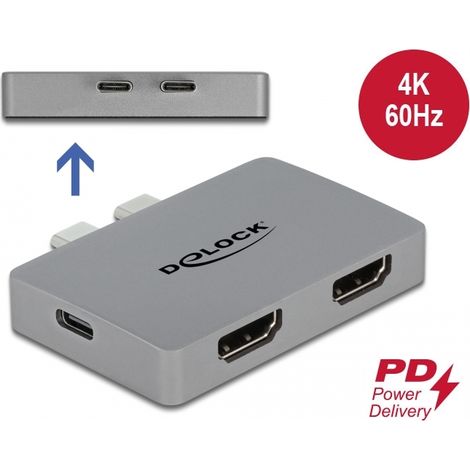 Delock Adaptador HDMI doble con 4K 60 Hz y PD 3.0 para MacBook