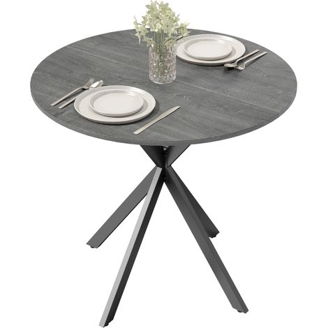 Table de cuisine ronde, 80 cm, plateau compact, panneaux de particules, métal, gris (1/5)