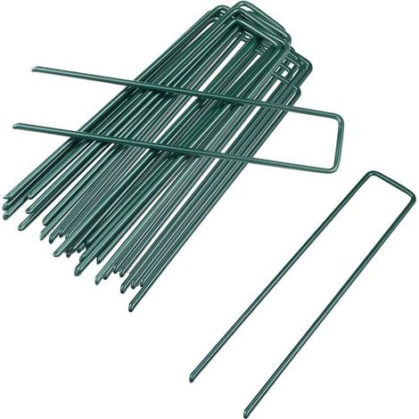 Ecleanfy - 100 Pack de 15 cm U-Garden Clous de Fixation Clous de Sol en Acier Galvanisé pour Tissu de Mauvaises Herbes, Filet, Gazon Artificiel, Tente, Membrane, Vert (1/5)