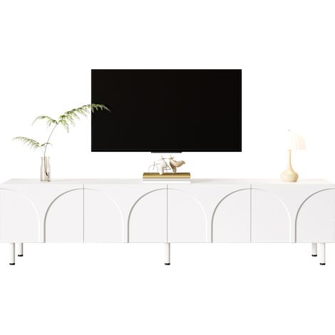 AS EASY Meuble TV/bas de salon aux lignes courbes en trois dimensions, quatre portes, deux compartiments de rangement séparés, pieds en métal. (1/5)