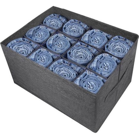 Organisateur armoire rangement tiroir vetement - 12 grilles boite de rangement pour vetements, jeans, chandail, serviettes, t-shirts, Rangement penderie, Organisateur de placard,rangement pantalon (1/4)