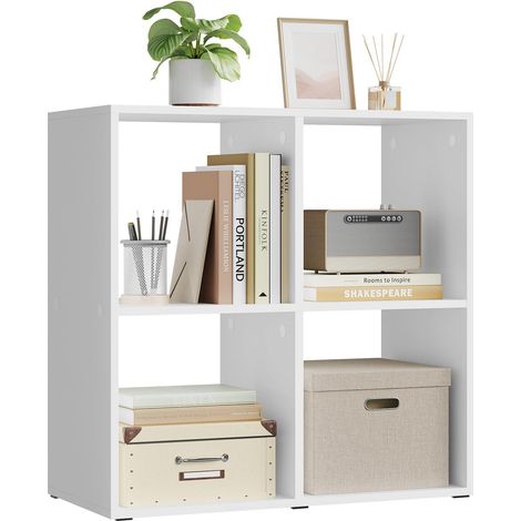 Bibliothèque WOLTU, Étagère Rangement avec 4 Cubes, Meuble Rangement en Bois d'Ingénierie,Blanc (1/5)