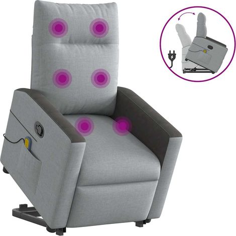 vidaXL Poltrona Alzapersona Massaggi Reclinabile Grigio Chiaro Tessuto (1/5)