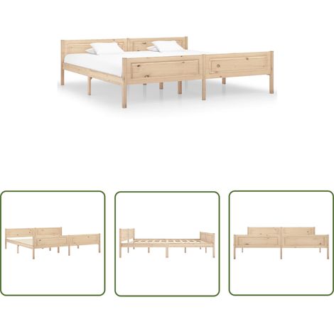The Living Store Cadre de lit sans matelas bois massif de pin 200x200 cm - Cadre De Lit - Lit Double - Lit En Bois - Meuble Chambre - Design Moderne (1/5)