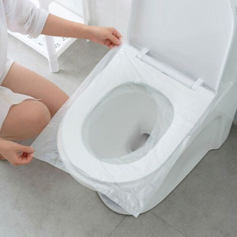 Lot de 100 housses de WC jetables, antibactériennes, en polyéthylène, transparentes (1/4)