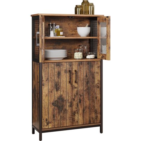 Meuble de Rangement, Buffet, Placard, Armoire, Étagères Réglable, Meuble de Salle de Bain, Cadre en Acier, pour Salon, Cuisine, Style Industriel, Marron Rustique et Noir d'encre LSC260B01 (1/5)