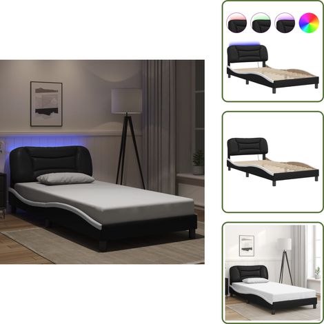 Cama con LED - vidaXL Estructura de cama con LED sin colchón Hvar negro blanco 100x200 cm - Cama Hvar