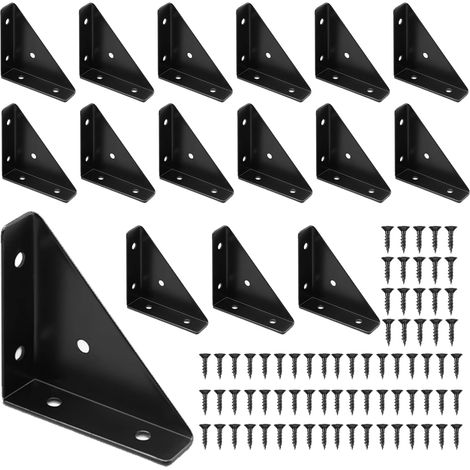 16 Pièces Equerre Metal de Fixation, équerres D'angle En Métal Noir Avec 80 Vis Angle de Meuble à 90 ° Pour Bois Meubles Lit de Bureau (1/5)