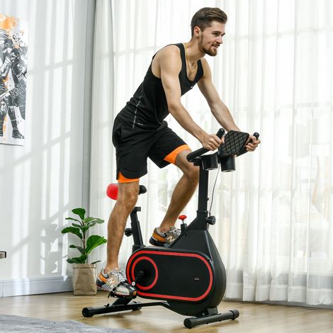 Vélo d’appartement 4 kg Rouge noir avec inertie au volant inertique Écran LED à résistance réglable Siège silencieux et