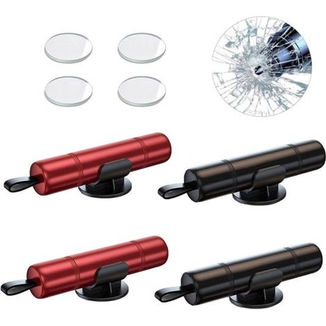 Set di 2 rompivetro, martello di sicurezza per auto 2 in 1, rompivetro e taglia cinture di sicurezza con disco di prova e supporto autoadesivo, taglia cinture di sicurezza (1/5)