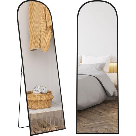 Miroir sur pied rectangulaire arrondi cadre en aluminium avec support pour entrée chambre dressing 50 x 161,5 cm noir (1/5)