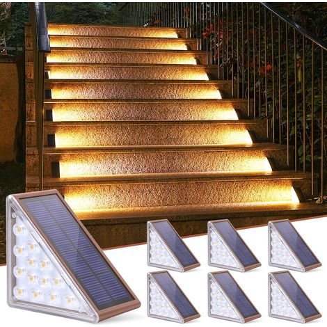 Lampe Solaire Exterieur, lot de 6 Eclairage Escalier Exterieur, Étanches (IP67), avec 13 LED Lumineuses, Blanc Chaud 3000K, Auto On/Off, pour Escaliers, Marches, Terrasses, Jardins, Allées (1/5)