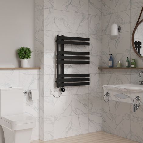 Touch Screen Electric D Tube Towel Rail 800x600mm Black (1/5)