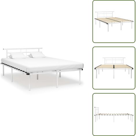 Bettgestell Weiß Metall 140x200 cm - Metallbett - Doppelbett - Weißes Bett - Boxspringbett - Lattenrost (1/5)