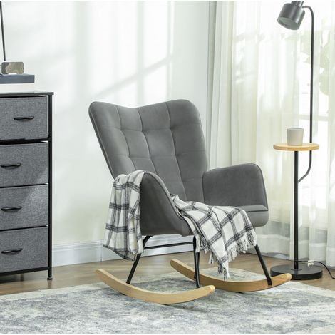 Sillón balancín de poliéster efecto terciopelo, con reposabrazos, gris oscuro OKMYHOME (1/5)