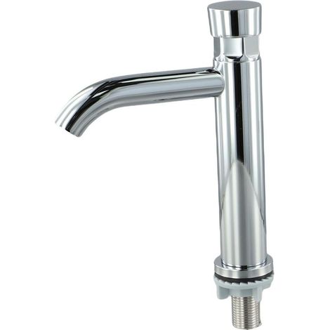 Berührungsempfindlicher Edelstahl-Waschtischhahn mit Chromoberfläche, zeitgesteuerter Spülung und Wassersparfunktion, einfach zu installierender Hahn für Badezimmer- oder Küchenspülen, silber (B) (1/5)
