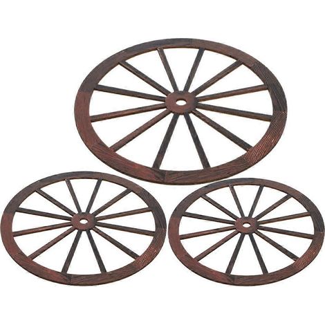 Décorations murales en forme de roue de cheval en bois, fabriquées en bois robuste, style vintage, 3 pièces au total. (1/5)