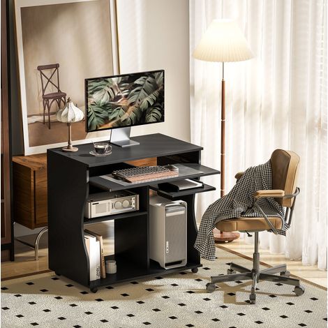 scrivania computer 80x48 con tastiera su ruote nera OKMYHOME (1/5)