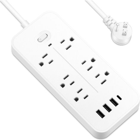 Bloc multiprise 6 prises secteur US avec protection contre les surtensions, 3 ports USB et 1 port Type C (1/5)