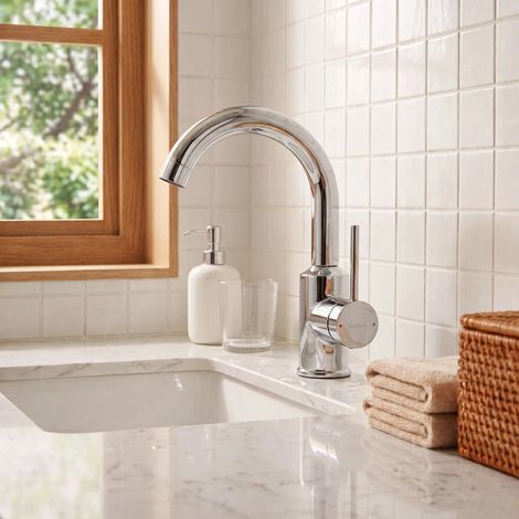 Robinet Lavabo Mitigeur Salle de Bain Bec Rotatif 360° – Cartouche Céramique Anti-Goutte – Bec Haut – Chromé Brillant - KeeGone Pro (1/5)