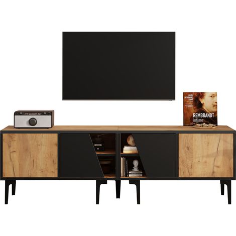 CHICFURN Mobile TV 160 x 36,5 x 45 cm in truciolare naturale e nero per TV da 65 pollici (1/5)
