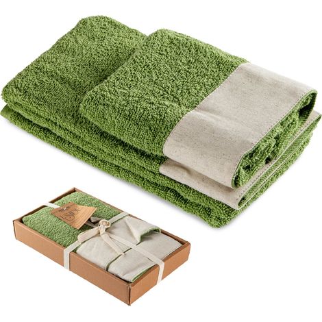Set Asciugamani Bagno 2 Pezzi con Balza in Lino – Salvietta + Ospite – Morbidi, Super Assorbenti e Delicati sulla Pelle – Certificati OEKO-TEX – Eleganti e Resistenti Prato