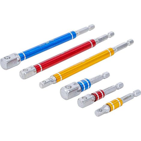 Jeu d'Adaptateurs pour Visseuses 6 pcs - Hexagone mâle 6,3 mm, Femelle 6,3/10/12,5 mm - L. 75-150 mm - Polyvalence e - D-Work