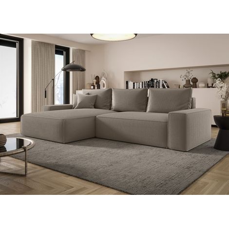 Ecksofa Schlafsofa Sofa WALKEN Stoff Poso Hellbraun Ottomane Links (1/4)