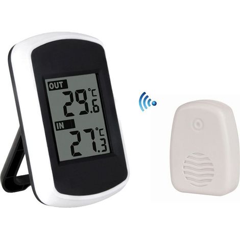 Digitales LCD-Thermometer mit Funkfunktion für den Innen- und Außenbereich, Mini-Umgebungstemperatursensor, kleines, präzises Wettermessgerät für Zuhause, Schlafzimmer und Büro, Weiß (1/5)