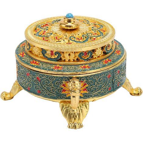 Brûleur d'encens artisanal bleu antique (avec couvercle) – Poli à la main, idéal pour décorer une salle de méditation.