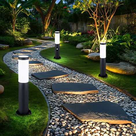 Lampada da esterno lampada da esterno lampada da terra paletto luminoso da giardino lampione segnapasso, rilevatore di movimento IP44, acciaio inox antracite opalino, attacco E27, set di 3