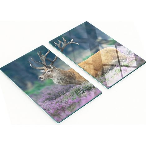 Tableros de vidrio duraderos y elegantes con estampado de ciervo en color lavanda, 2x30x52 cm.