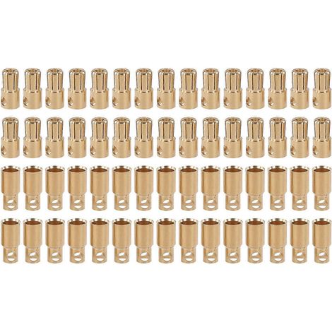 30 paires de fiches bananes (mâle/femelle), plaquées or, pour batteries industrielles de modélisme RC. (1/4)