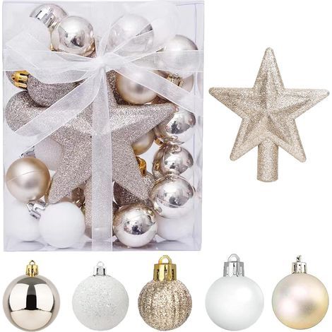 30 Mini-Weihnachtskugeln mit Aufhängern, 3 cm kleine goldene und weiße Weihnachtskugeln, Mini-Tischdekoration für den Weihnachtsbaum (Set) (1/5)