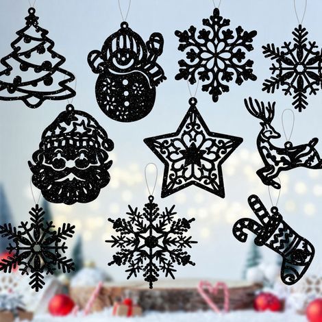 Décorations de sapin de Noël - Lot de 42 décorations à paillettes en forme de bonhomme de neige, de renne, de Père Noël et de flocon de neige (1/5)