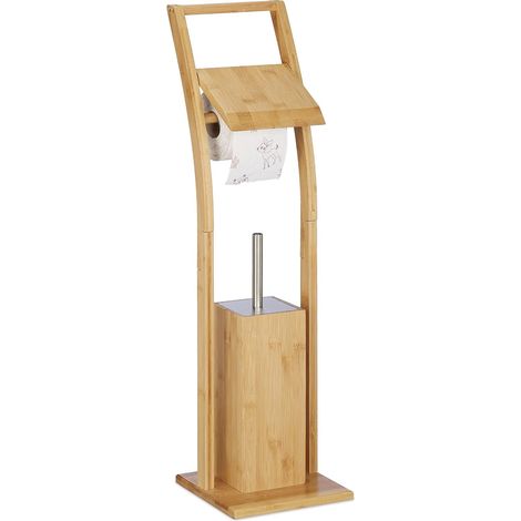 Ensemble WC, Bambou, Acier Inoxydable, Brosse WC et dérouleur Papier, Autonome, HLP 74 x 20 x 20 cm, Nature (1/5)