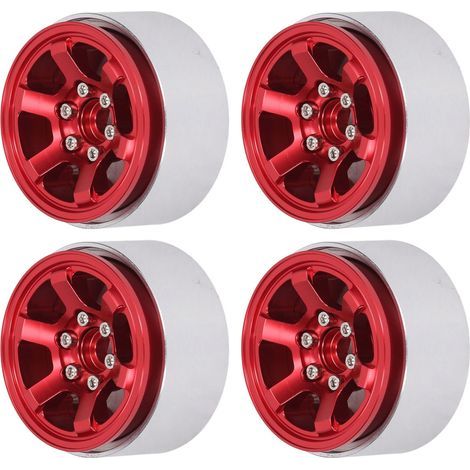 Vier 1,9-Zoll-RC-Beadlock-Felgen, CNC-gefräste RC-Felgen aus Aluminiumlegierung, passend für die roten Modelle Axial SCX10 und HSP. (1/5)