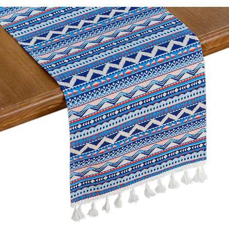 Mantel bohemio chic de 30x180 cm – Decoración de mesa de estilo étnico boho, estampados tribales, tela ligera para sala de estar, boda o cena – Mantel largo decorativo