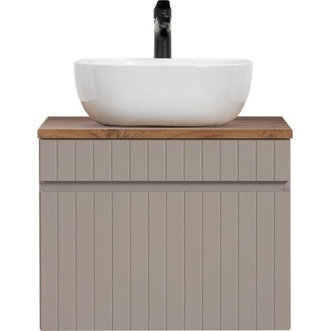 Waschtisch Unterschrank 60 cm Keramik Aufsatzwaschbecken IRAKLIO-56-CASHMERE Beige Eiche Nb. B/H/T ca. 60,4/63/46 cm (1/5)
