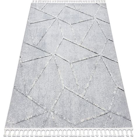 Teppich SEVILLA Z791C Mosaik grau / weiß Franse berber marokkanisch shaggy grey 80x150 cm