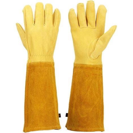 Gants de jardinage en peau de mouton, protection longue durée, anti-perforation, anti-coupure, pour fleurs et art, épais et résistants, pour forêt (1/5)