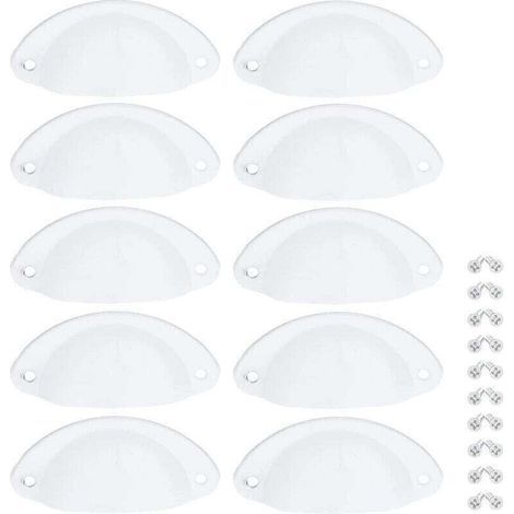 10 Pcs Poignée Blanc de Meuble Coquille Vintage Poignée pour Tiroir Armoire 82mm Bouton Porte Placard avec Vis (1/4)