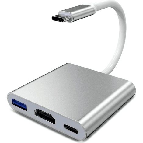 Adaptateur USB C vers HDMI, convertisseur vidéo Type C vers HDMI 4K, adaptateur USB-C vers HDMI avec port USB 3.0/port de charge USB C, adaptateur HDMI Mac, adaptateur multiport AV numérique USB C, ar