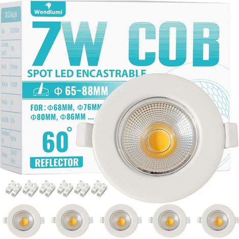 6x Spot LED Encastrable Dimmable Extra Plat 7W,4000K Blanc Neutre Trou Ø65mm,Ø68mm,Ø80mm,Spot de Plafond Blanc COB 220V 600LM Pour Cuisine Chambre Salon (1/5)
