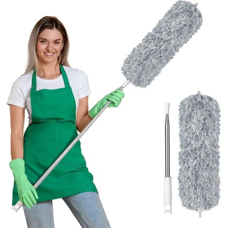 Teleskop Staubwedel Mikrofaser Waschbar Extra lang 242 cm Hellgrau (1/5)