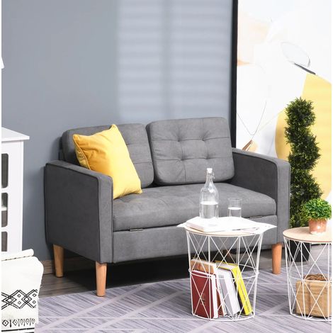 Canapé 2 places compact avec coffre de rangement, revêtement tissu gris, structure en bois et pieds en bois, pour salon, bureau ou chambre  CHICFURN (1/5)